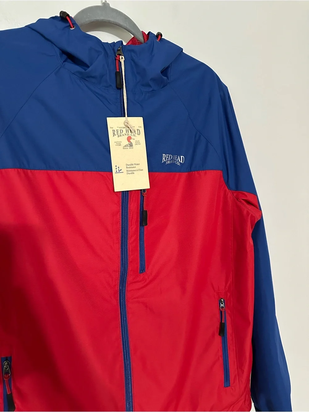 Red Head Brand Co. Men's Blue Red Colorblock Hooded‎ Windbreaker Jacket New